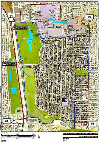 This map shows the boundaries of the newly-listed �Eastmoreland Historic District�.