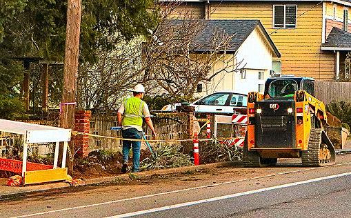 After years of planning, surveying, and permitting, a contractor has begun digging out dirt paths in the Brentwood-Darlington neighborhood, along S.E. Flavel Street, making the area ready to pour and finish new sidewalks.