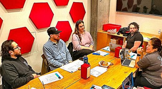 Around the table at the March Foster Area Business Association Board Meeting, Member-at-large Marco Sanchez; former FABA Venture Portland District Manager Jeff Lynott; Co-Presidents McKenzie Malone and Chris Correnti; and outgoing President, Danielle Deschenes were gathered to discuss the future of the organization.