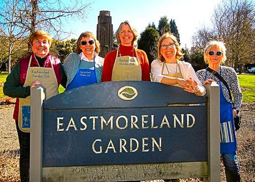 Already gearing up for their mid-May gardening celebration in the Eastmoreland Garden are these volunteers: From left, Pat Dannen, Lila Brightbill, Kara Grate, Tina Korabiak, and Denise Hannan.