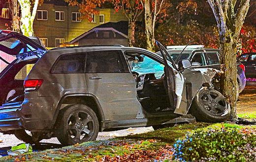 The driver of this stolen Jeep Grand Cherokee was clearly moving right along when he hit a tree in Eastport Plaza that was sturdier than it looked.