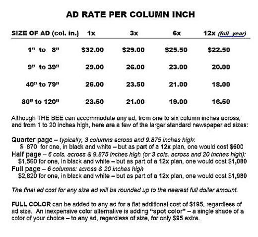 BEE rate card for advertising
