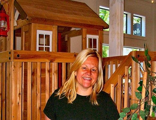 Co-owner Brittany Fasulo stands near the indoor treehouse in PlayForest, a new facility for kids in Westmoreland.